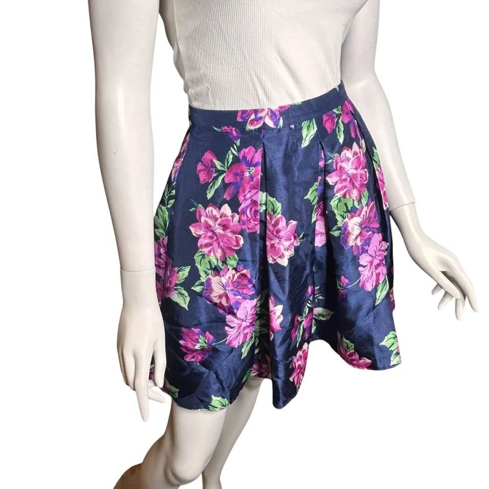 Sequin Hearts Juniors Size 5 Pleated Floral Mini Prom Skirt Blue Pink 3 Layers
